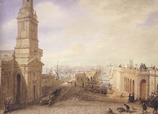 George Scharf Old and New London Bridges as they appeared in December 1831 (mk47) Spain oil painting art